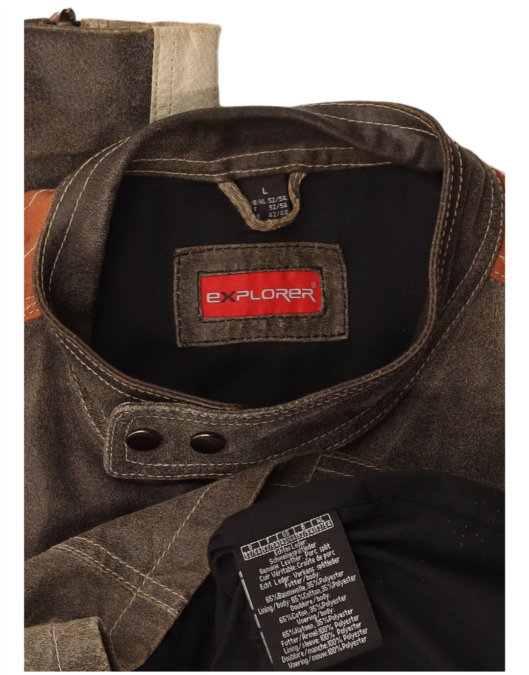 Giacca in pelle da uomo EXPLORER UK 40 Large in pelle grigia color block