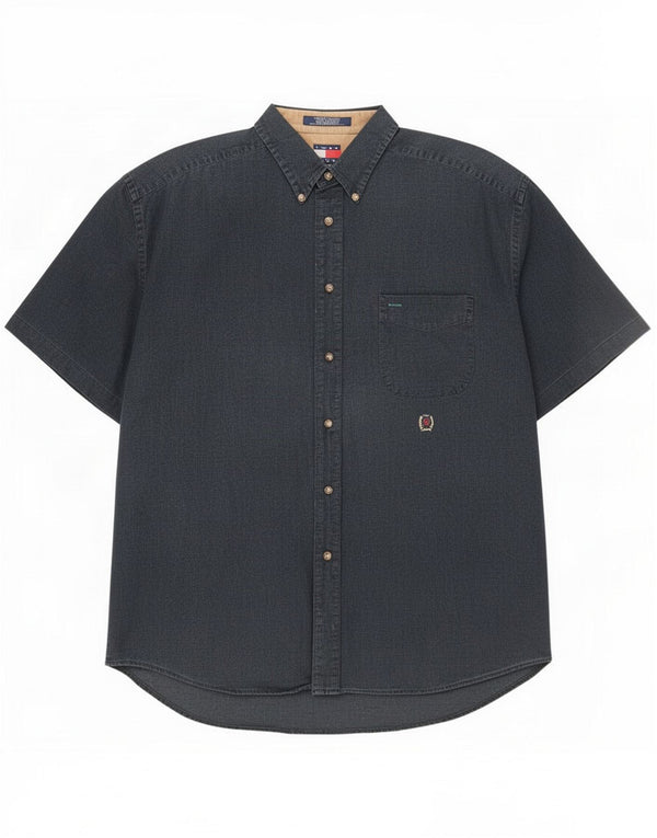 Tommy Hilfiger Camicia a maniche corte da uomo XL Lino blu navy