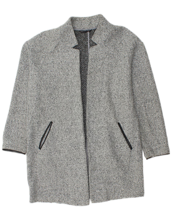 Soprabito aperto da donna Marks & Spencer UK 14 grande poliestere chiazzato grigio