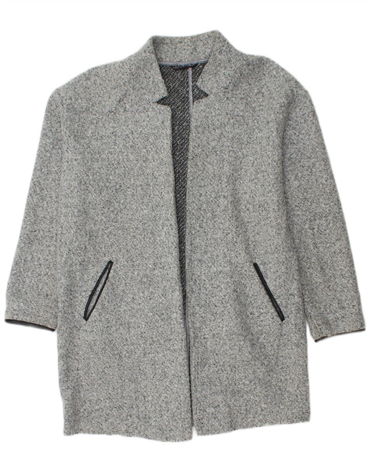 Soprabito aperto da donna Marks & Spencer UK 14 grande poliestere chiazzato grigio