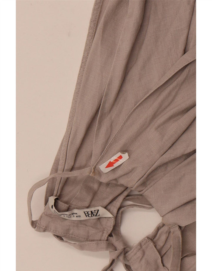 Top all'americana da donna Zara UK 8 piccolo lino grigio