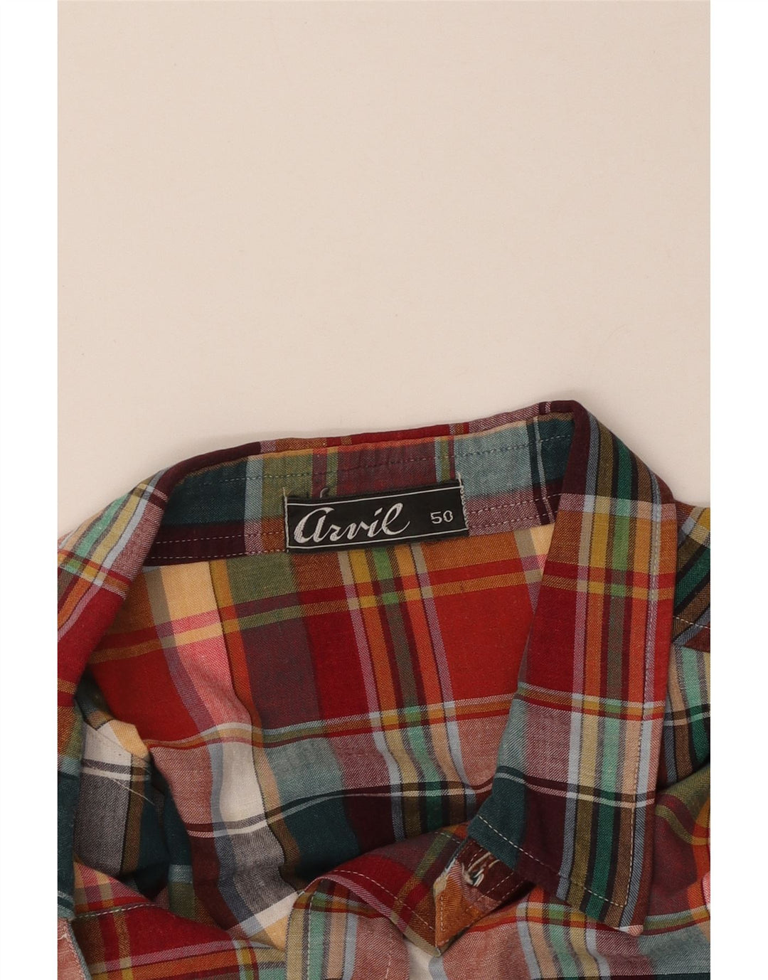 Camicia militare a maniche corte da uomo VINTAGE IT 50 scozzese medio multicolore