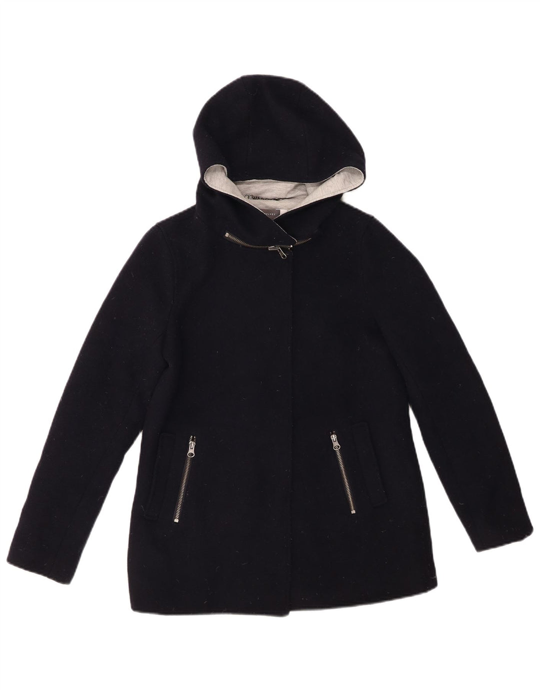 MINT VELVET Womens Hooded Bomber Jacket UK 10 Small Navy Blue Wool