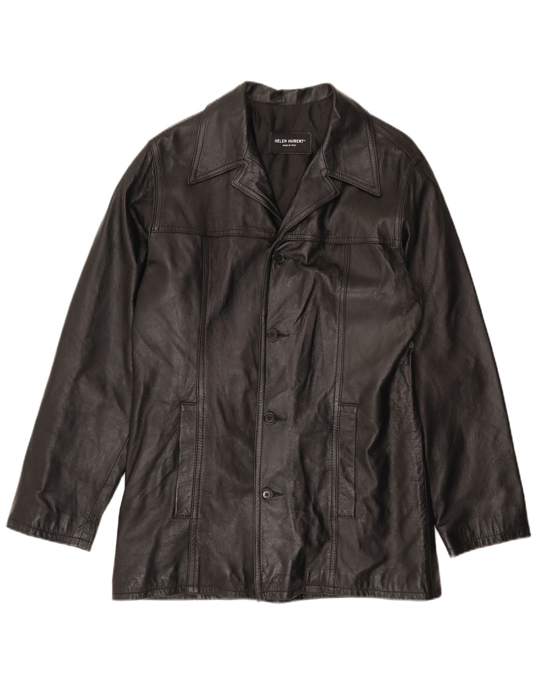 HELEN HUBERT Giacca in pelle da uomo UK 38 Pelle nera media