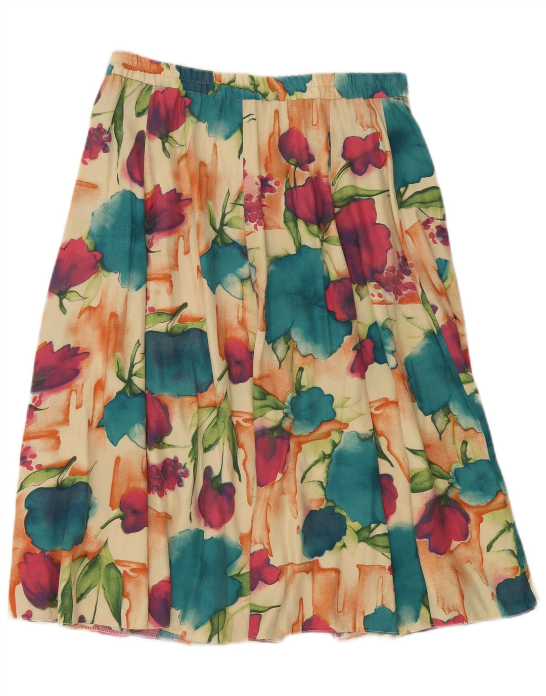 Gonna a trapezio da donna VINTAGE W32 grande floreale multicolore