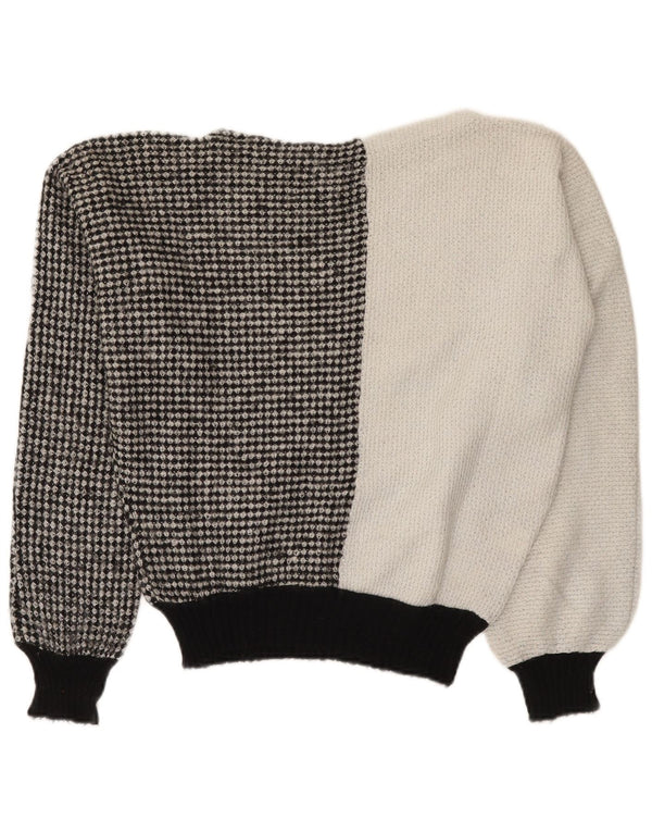 Maglione vintage da donna con scollo a barca UK 14 Blocco colore bianco medio