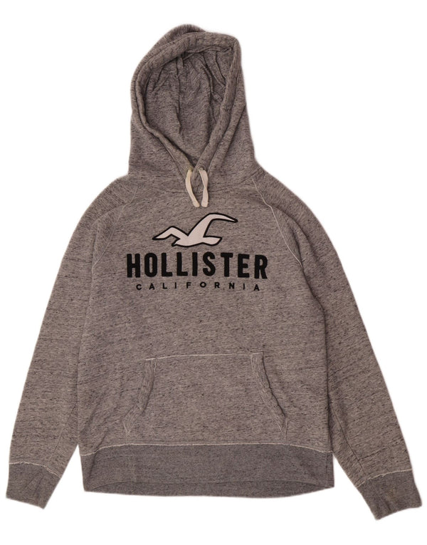 Maglione con cappuccio grafico da uomo Hollister in cotone chiazzato grigio medio