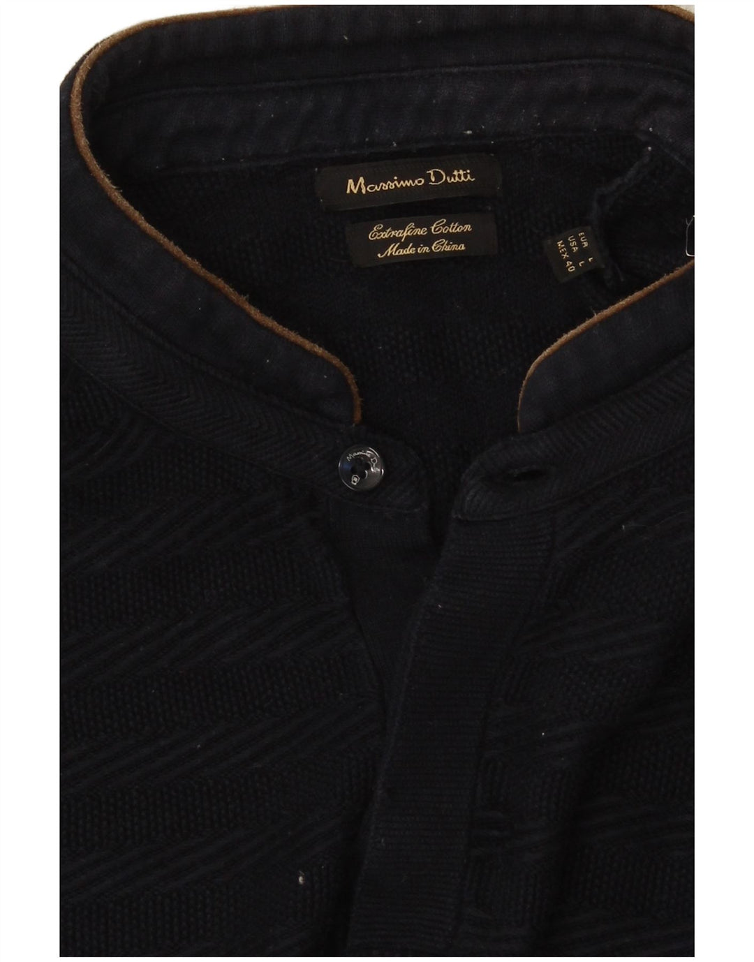 Massimo Dutti Maglione da uomo con collo a bottoni, grande a righe blu navy