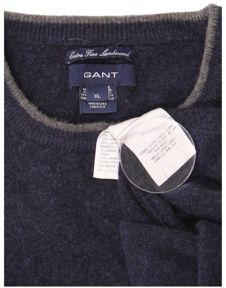 Maglione maglione girocollo da uomo Gant XL blu navy in lana d'agnello