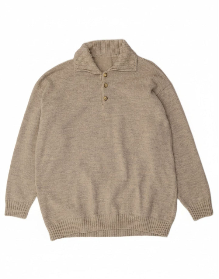 VINTAGE Mens Polo Neck Jumper Sweater 2XL Beige Wool
