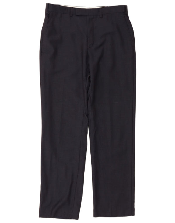 Pantaloni da abito dritti da uomo Marks & Spencer W32 L31 lana blu navy
