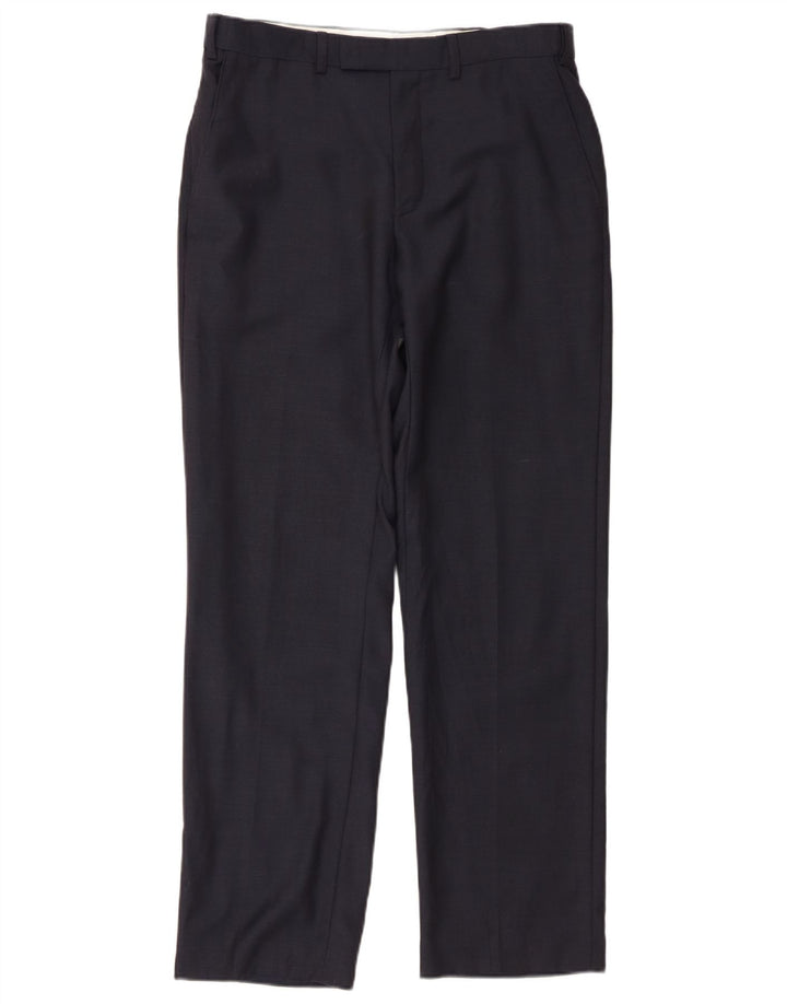 Pantaloni da abito dritti da uomo Marks & Spencer W32 L31 lana blu navy