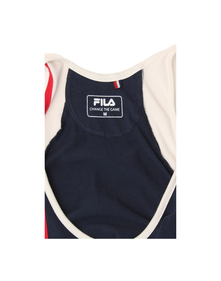 FILA Womens Crop Graphic Cami Top UK 14 Medium Navy Blue Colourblock