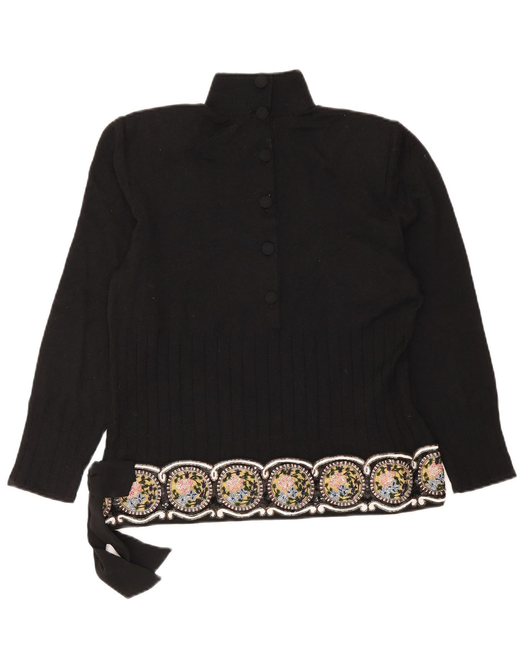 Giorgio Grati Maglione da donna con collo a bottoni Maglione UK 12 Medio Nero floreale