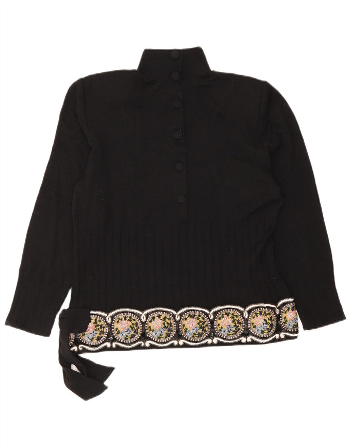 Giorgio Grati Maglione da donna con collo a bottoni Maglione UK 12 Medio Nero floreale