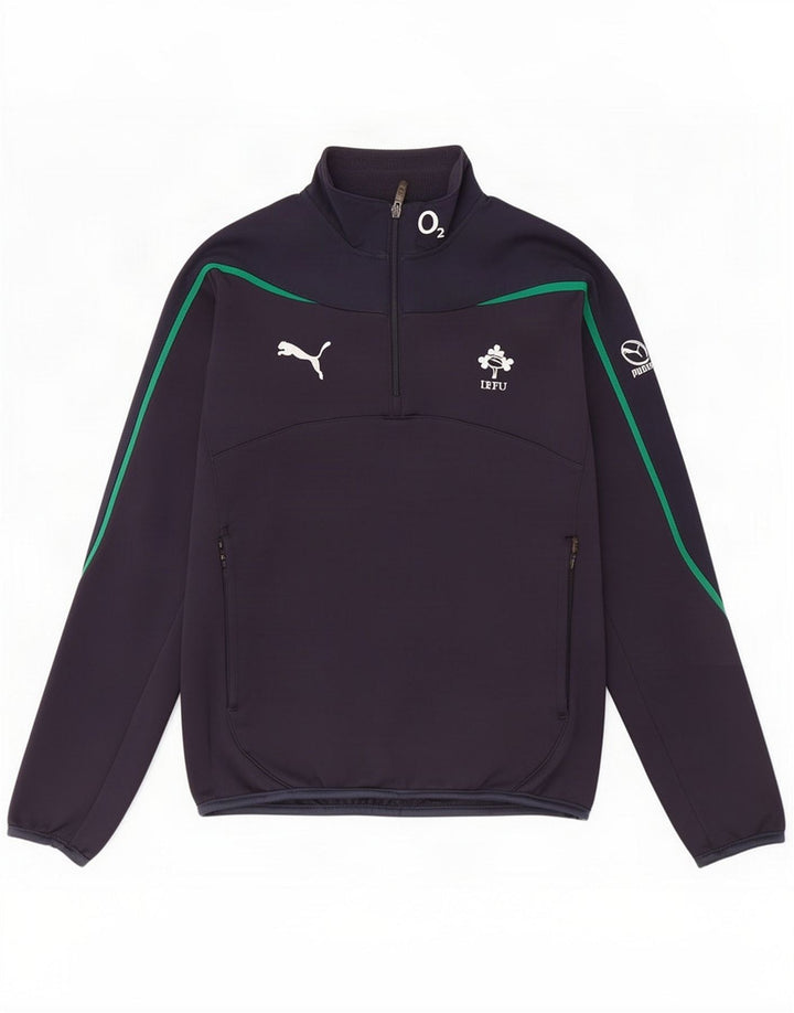 Puma Uomo IRFU Zip Neck Felpa Maglione Piccolo Blu Navy Poliestere