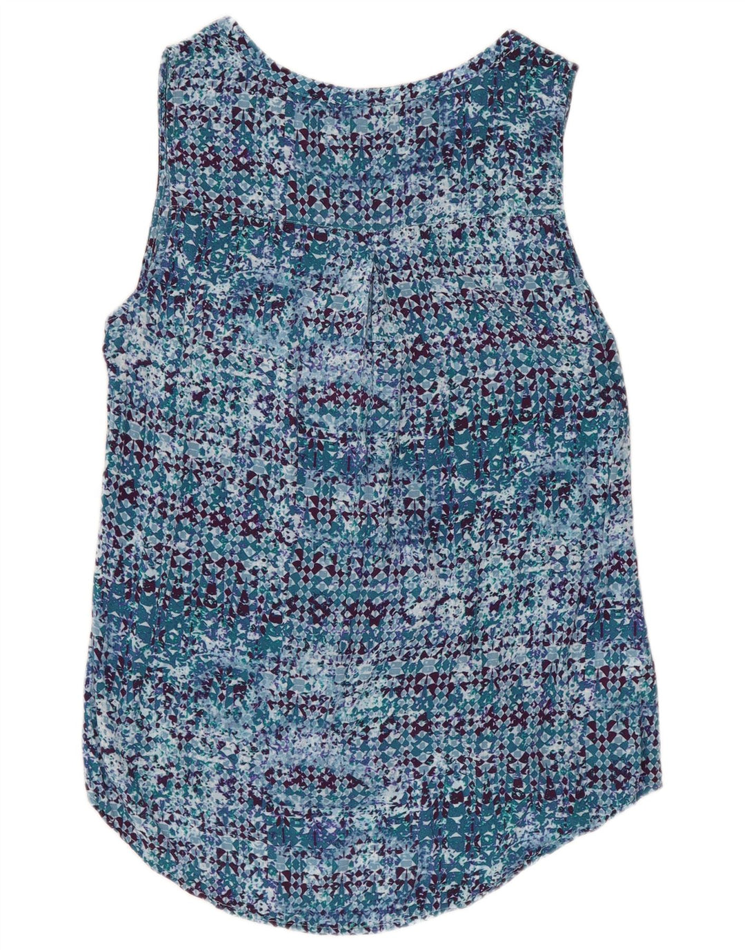 EDDIE BAUER Camicia senza maniche da donna Camicetta UK 10 Piccola blu geometrica