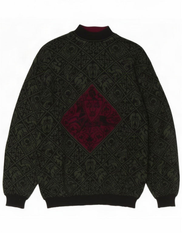 Vintage Mens Turtle Neck Jumper Sweater Large Green Paisley