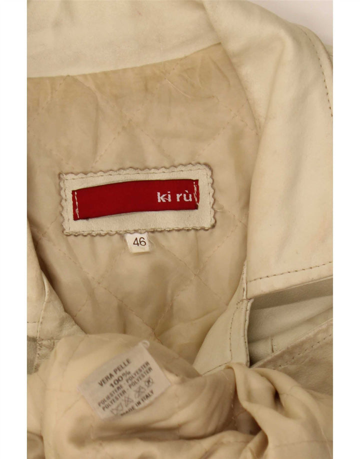 Cappotto in pelle vintage da donna IT 46 grande beige