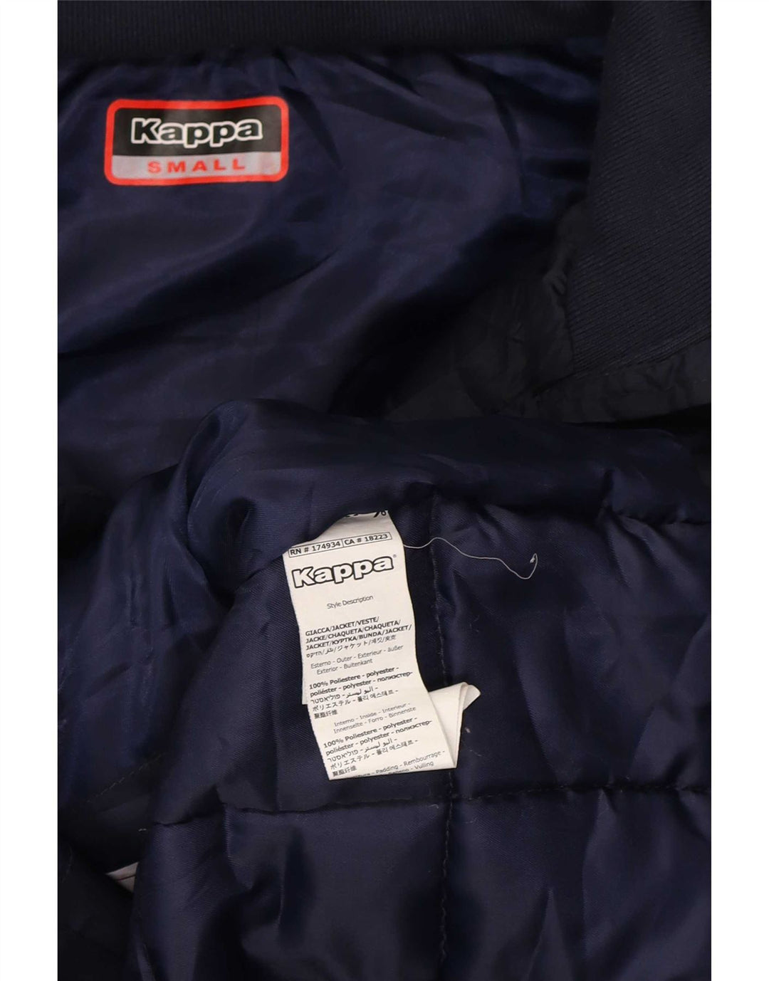 Giacca imbottita con cappuccio grafico da uomo Kappa UK 36 Small poliestere blu navy