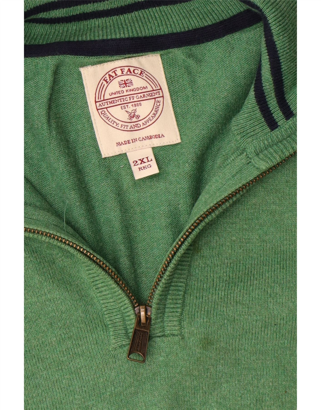 Maglione da uomo con collo con zip Fat Face 2XL cotone verde