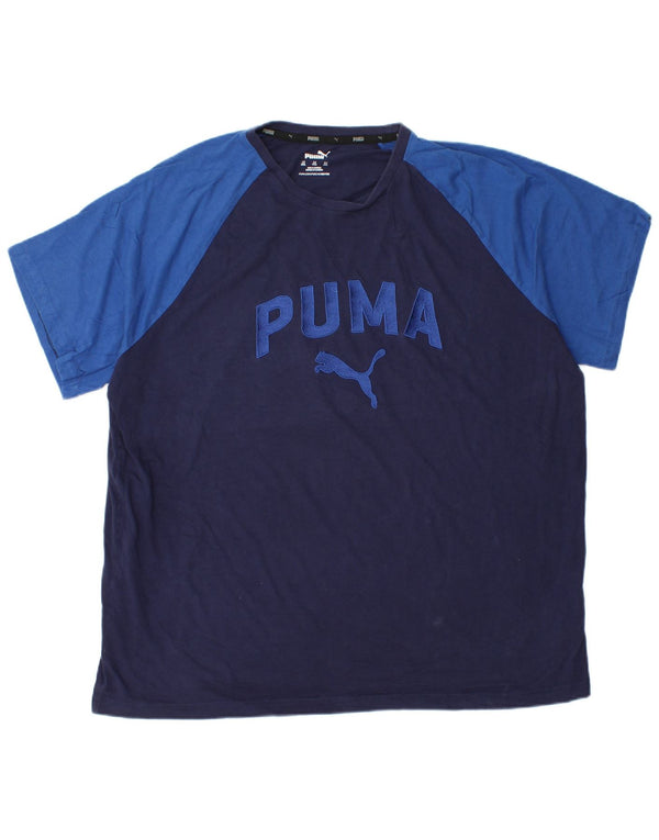 T-shirt grafica da uomo Puma Top 2XL cotone color block blu navy