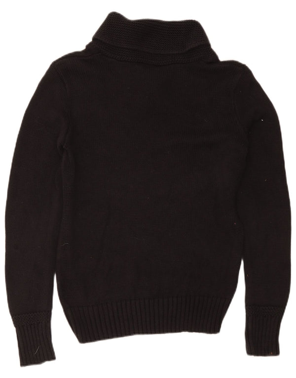 Maglione maglione da donna con collo a scialle Ralph Lauren UK 12 cotone nero medio