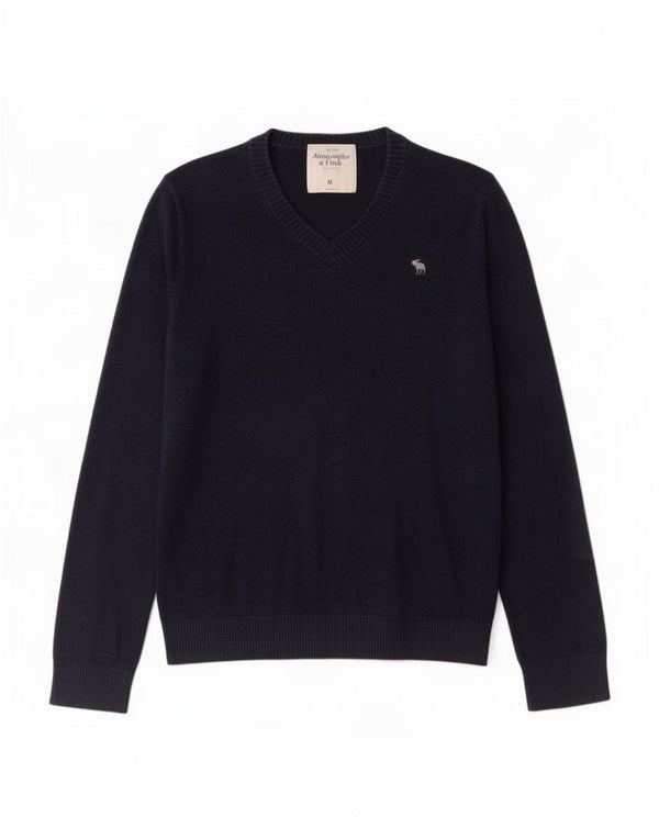 Maglione da uomo con scollo a V Abercrombie & Fitch in cotone blu navy medio
