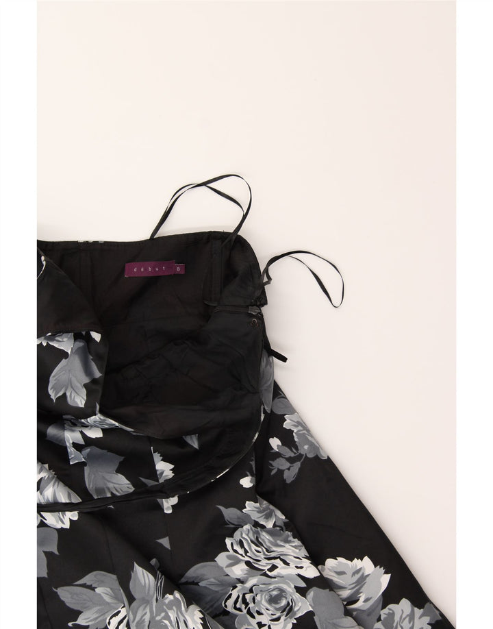 DEBUT Womens Halter A-Line Dress UK 8 Small Black Floral Polyester Vintage Debut and Second-Hand Debut from Messina Hembry 