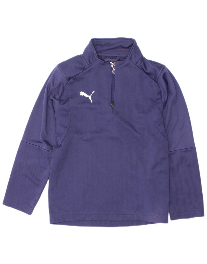 Top della tuta da ginnastica Puma da bambino con zip e collo, 7-8 anni, blu navy