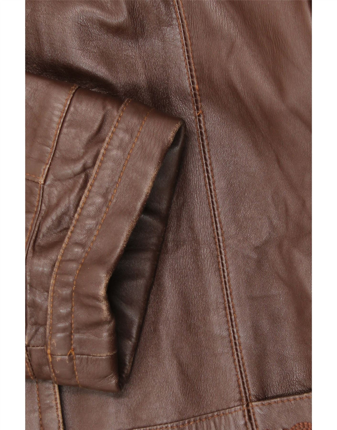 Cappotto in pelle vestibilità ampia con cappuccio da donna vintage IT 44 Pelle marrone medio