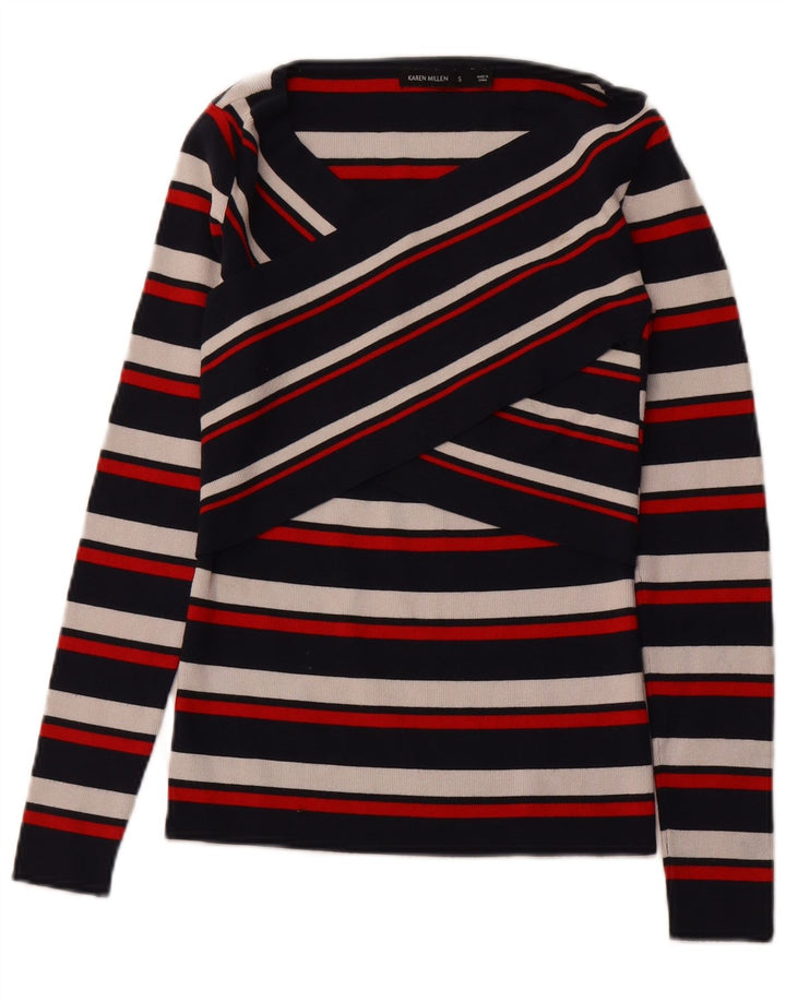 KAREN MILLEN Womens V-Neck Jumper Sweater UK 10 Small Multicoloured