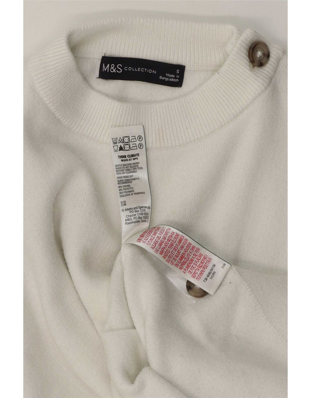 Maglione maglione girocollo da donna Marks & Spencer UK 10 piccolo viscosa bianca