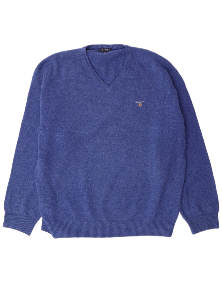 Gant Maglione da uomo con scollo a V 3XL Blu in lana d'agnello classico