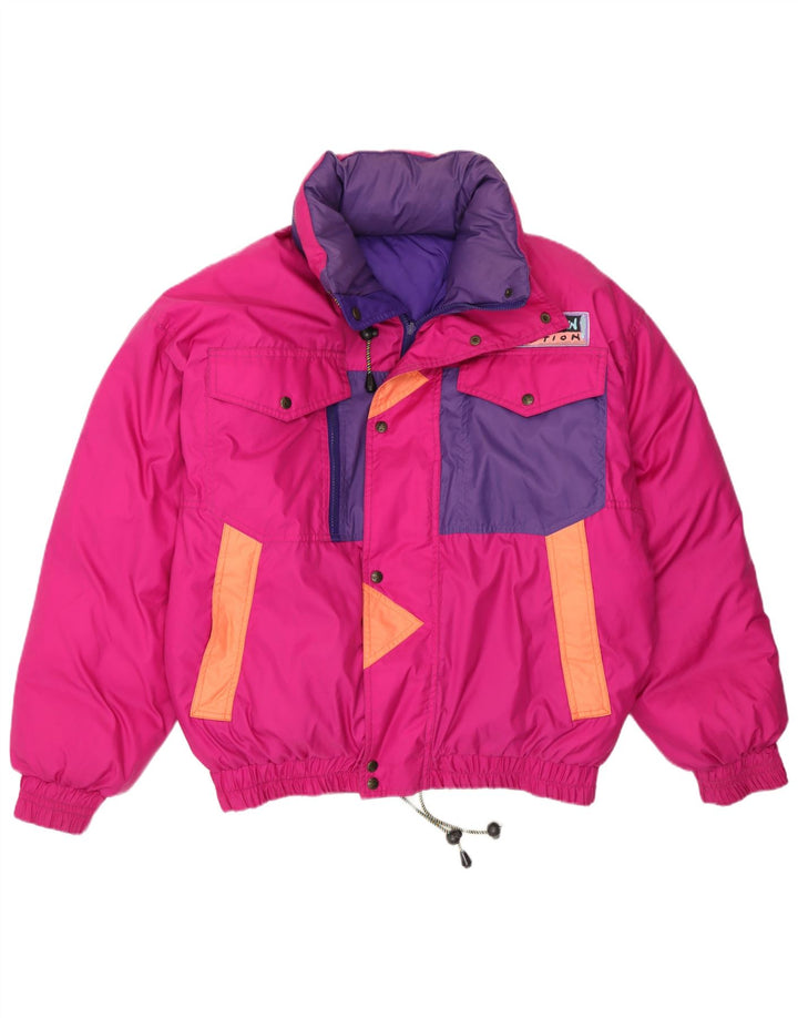 Giacca da sci reversibile con cappuccio da uomo norvegese UK 38 color block rosa medio