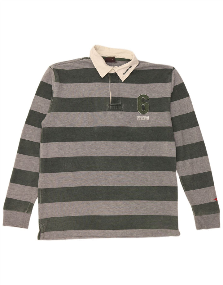 DIADORA Polo da rugby grafica da uomo a maniche lunghe a righe grandi grigie