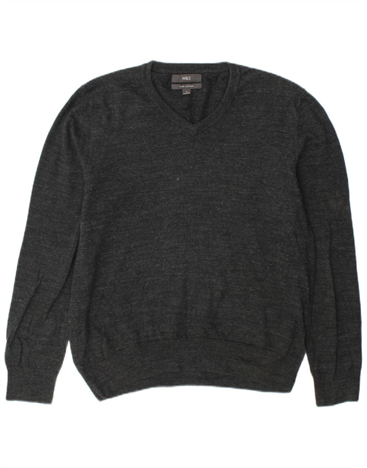 Maglione da uomo con scollo a V Marks & Spencer in cotone grigio medio