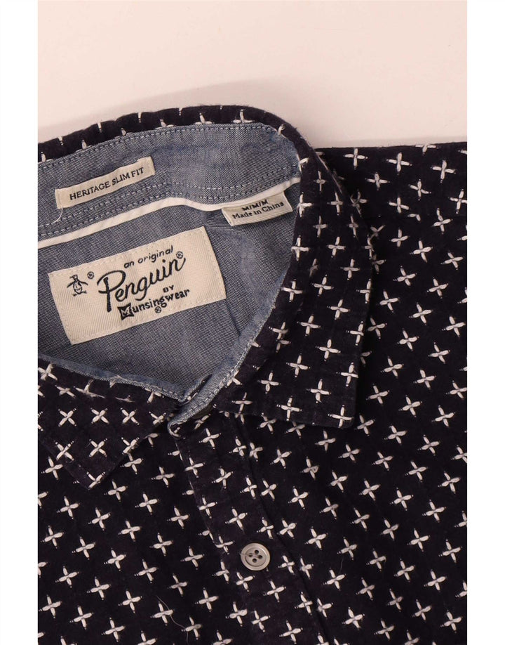 Penguin Camicia da uomo slim fit con motivo astratto Heritage blu navy medio