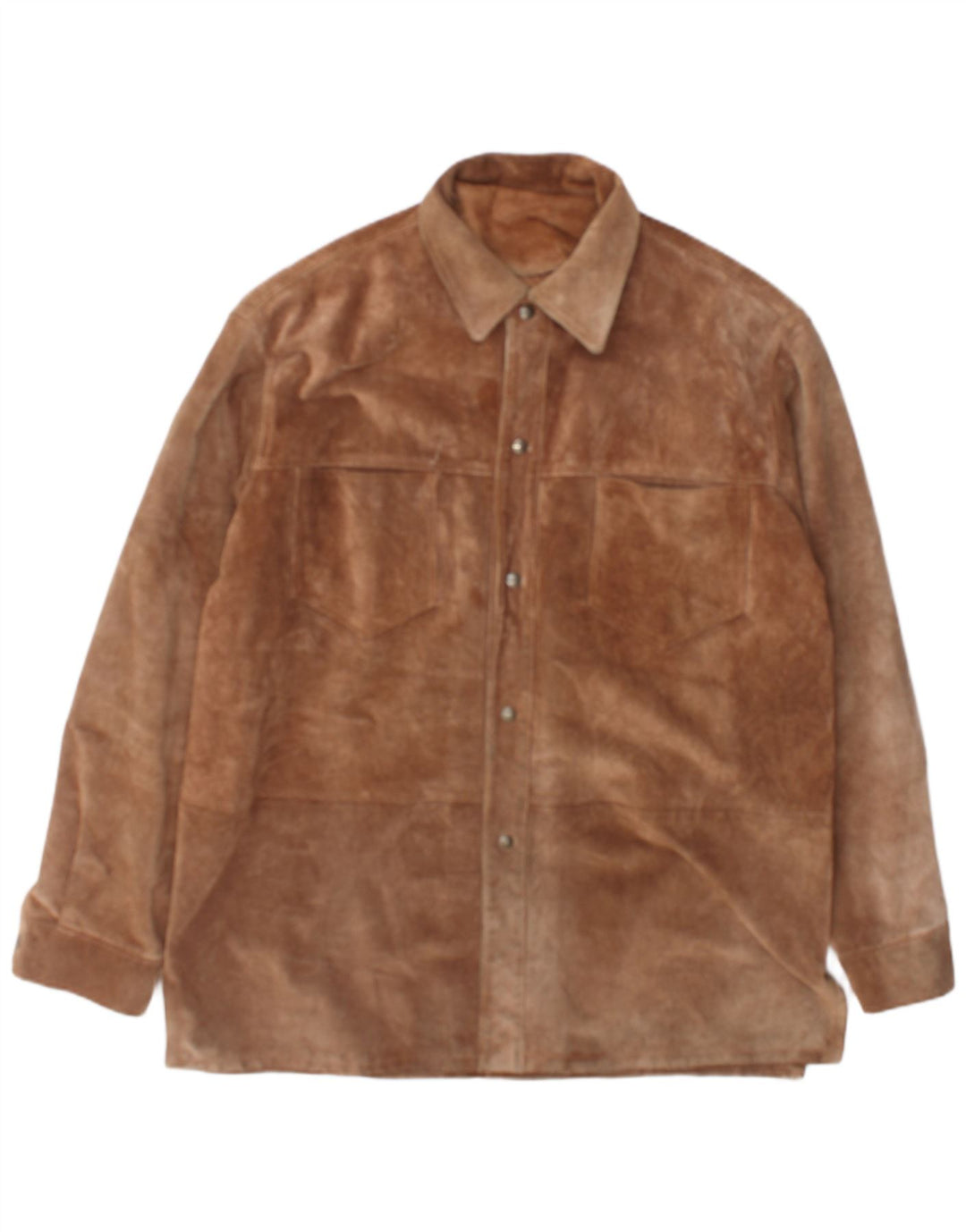 Camicia da uomo vintage in pelle scamosciata IT 52 grande in pelle marrone