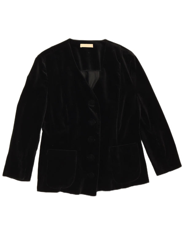 Giacca blazer vintage da donna con maniche a 3/4 e 5 bottoni UK 14 media nera