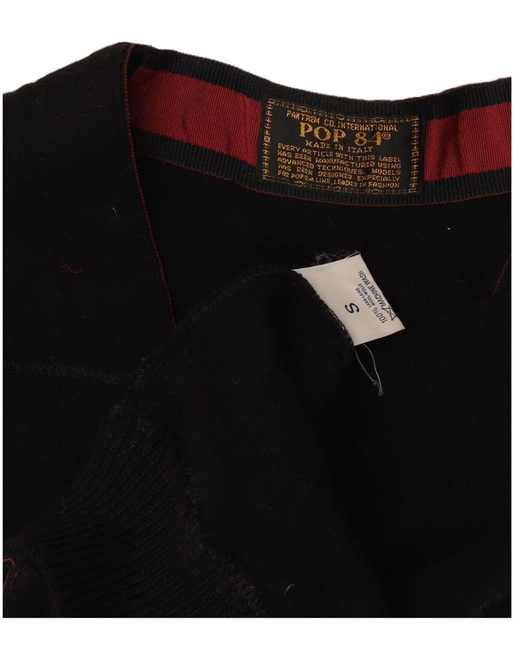 POP 84 Maglione cardigan senza maniche da uomo piccolo in lana nera