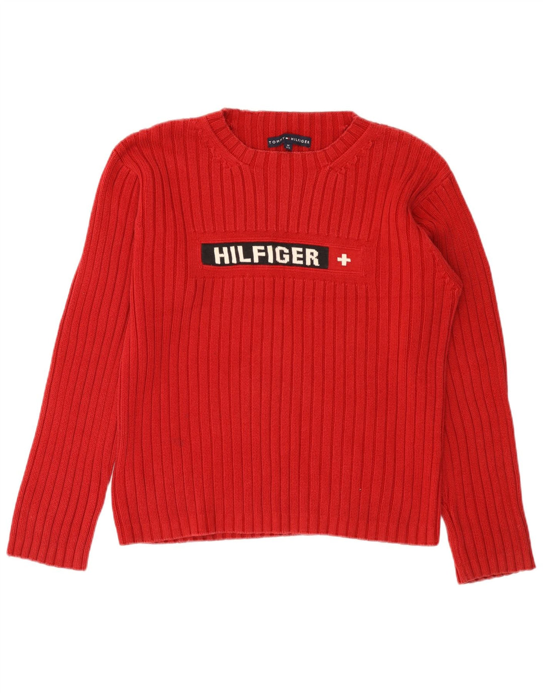 TOMMY HILFIGER Maglione girocollo con grafica da donna UK 14 Rosso medio