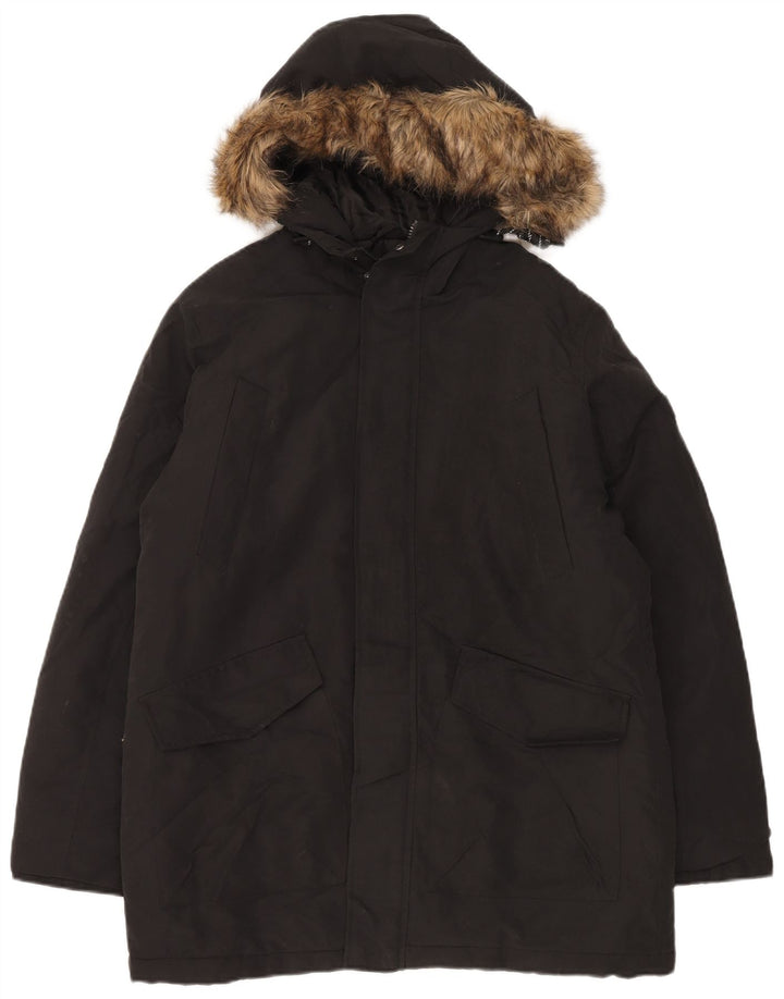Jack & Jones Parka da uomo con cappuccio UK 40 Large Nero Poliestere