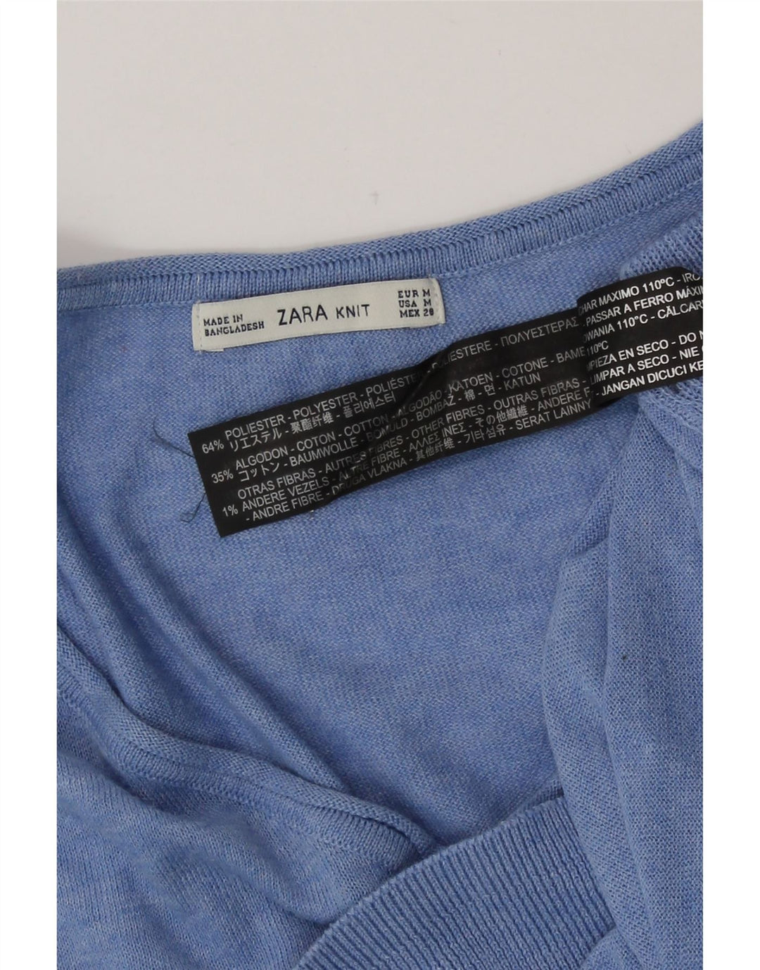 Maglione maglione con scollo a V da donna Zara UK 14 Poliestere blu medio