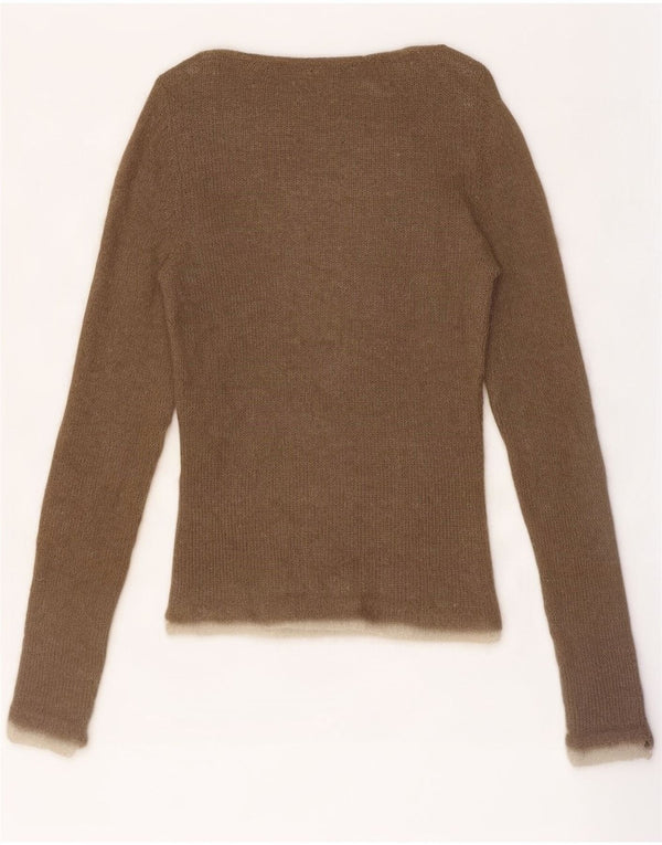Maglione maglione vintage da donna con scollo a barca UK 8 piccolo marrone