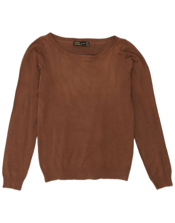 Maglione maglione con scollo a barca da donna Zara UK 14 grande cotone marrone