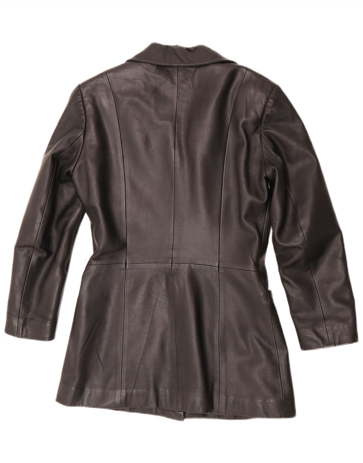 Giacca blazer in pelle vintage da donna a 4 bottoni UK 10 piccola in pelle nera