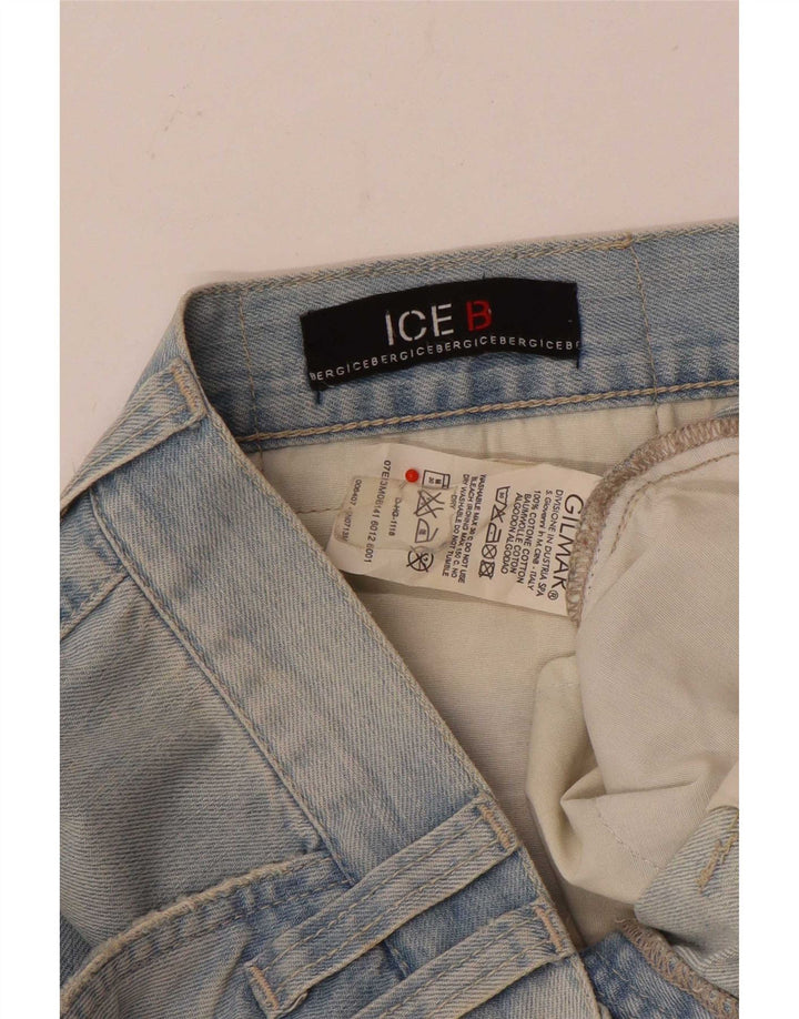 Pantaloncini di jeans cargo da uomo Iceberg W36 di grandi dimensioni in cotone blu