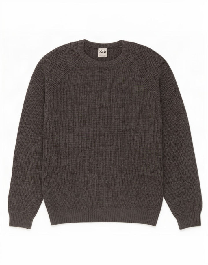 Maglione maglione girocollo da uomo Zara in cotone grigio medio