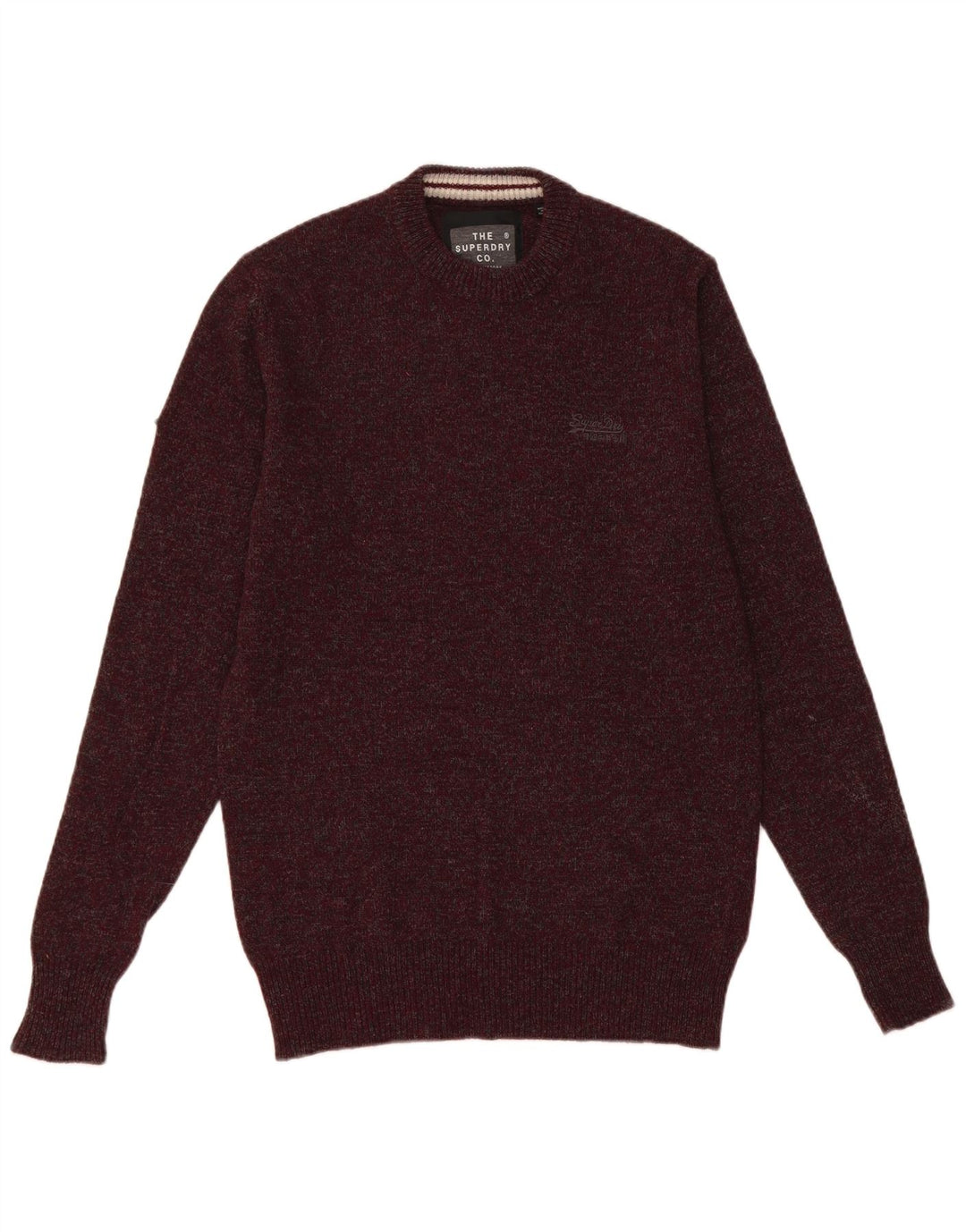 SUPERDRY Mens Crew Neck Jumper Sweater Medium Burgundy Flecked Lambswool